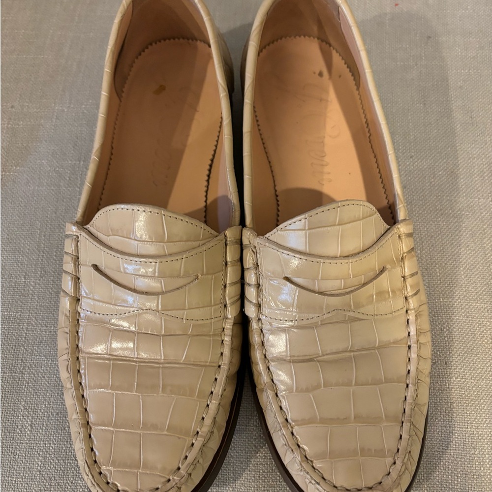 J. Crew Cream Croc-Embossed Loafers - Picture 2 of 7